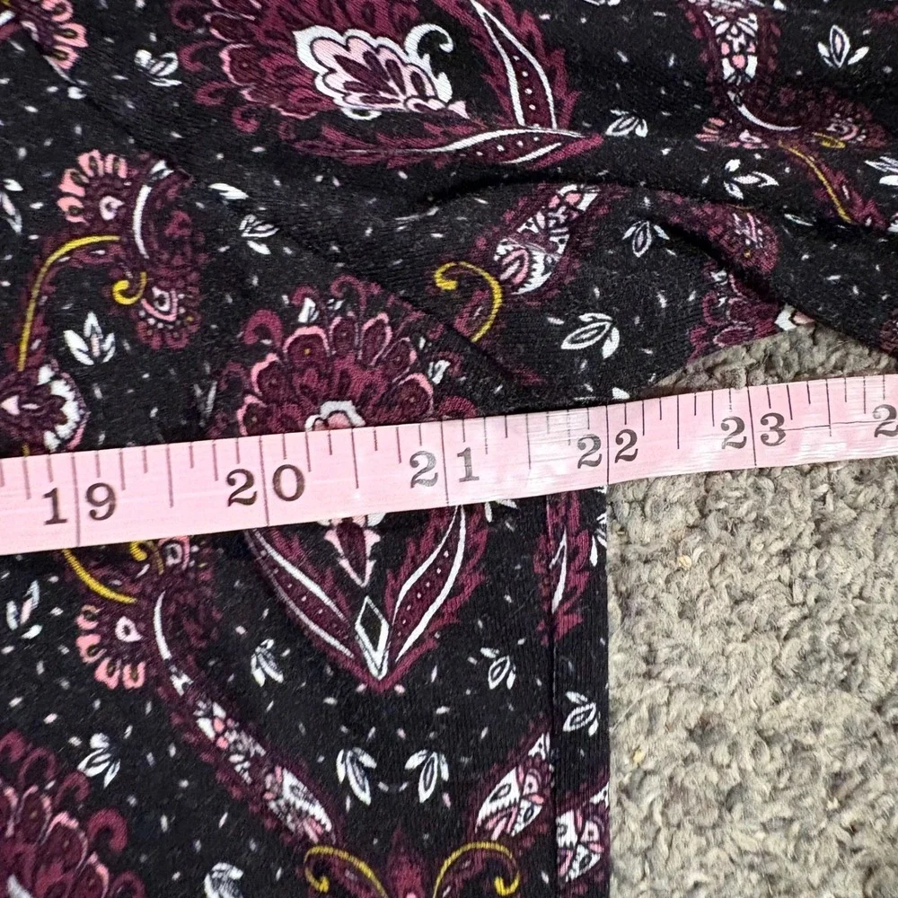 Daniel Rainn Blouse Women XL Black Burgundy Paisley Lace Trim Boho Top